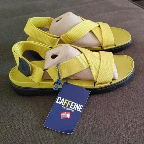 Brand New! Fitflop men\'s sandals, Microwobbleboard, Gold color. US Size 11 FitFlop Silver Metallic Embellished Crystal Slide Sandals  main image 3